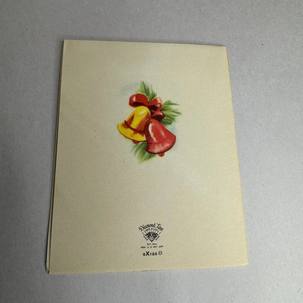 Vintage Diamond Line‎ Christmas Card Gold Bells Red Mid Century Modern MCM